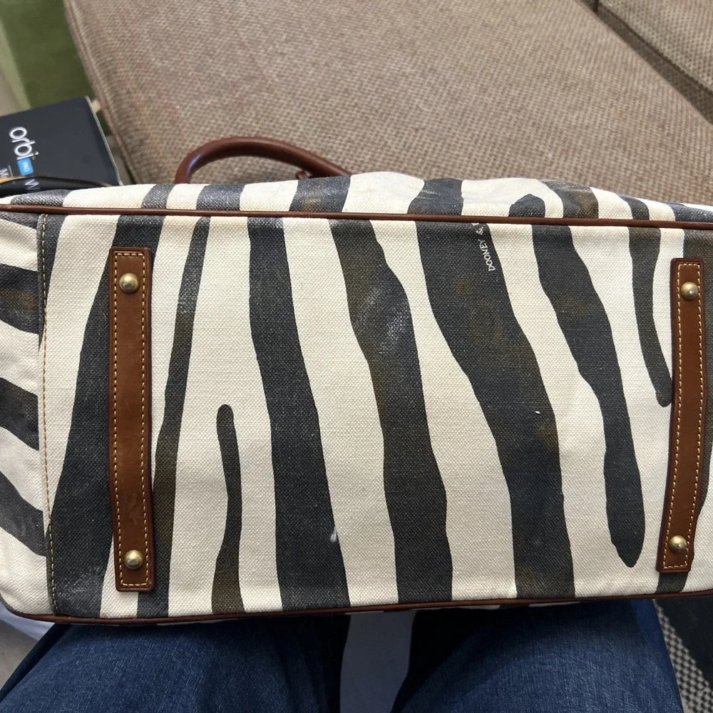 Dooney & Bourke Leather n Canvas Weekender Travel Zebra Satchel Tote Bag  17